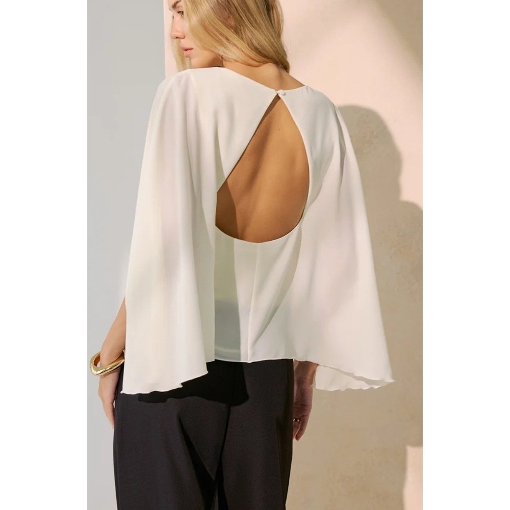 Commense Cream Draped Chiffon Open Back Blouse Top OA251215013 NWT Small